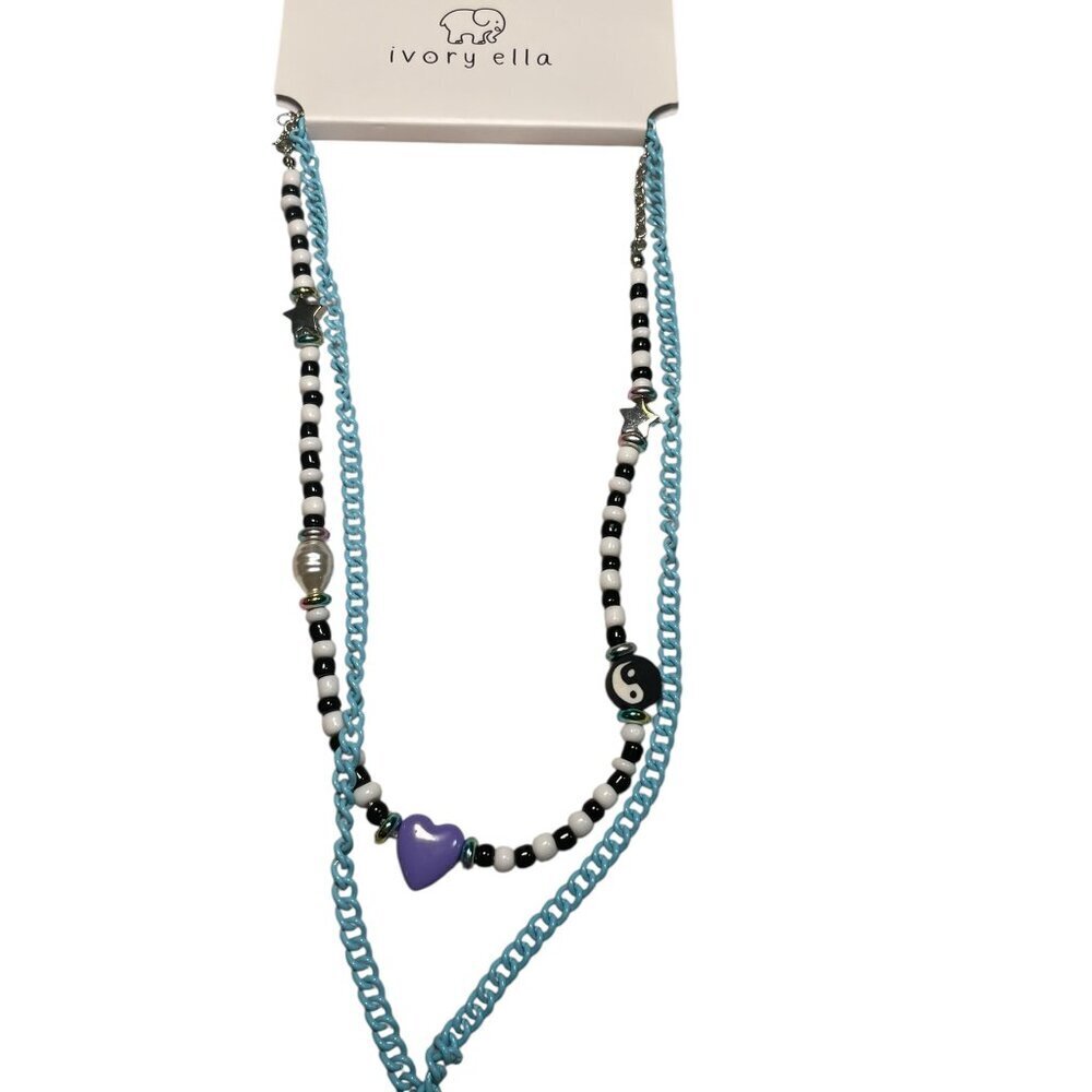 Ivory Ella Necklace Set – Blue Chain & Beaded Charm Necklace – New with Tags